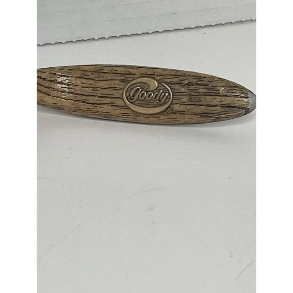 Vintage Goody Faux Wood Grain Hair Brush Nylon Bristles Thumb Grip Handle